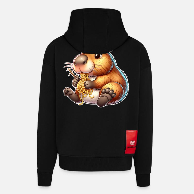 Pâtes à capybara - Veste à capuche bio épaisse oversize fabriqué en UE - SOLID BLACK