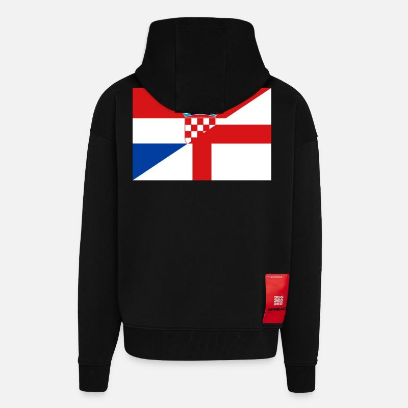 Drapeau de Croatie et Angleterre - Veste à capuche bio épaisse oversize fabriqué en UE - SOLID BLACK