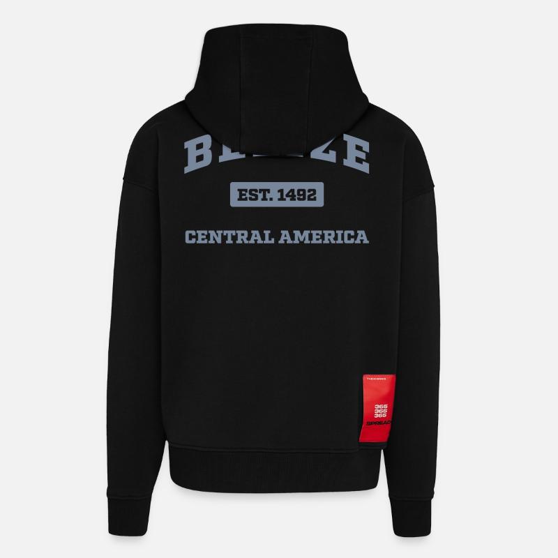 Belize Amérique centrale Est. 1492 - Veste à capuche bio épaisse oversize fabriqué en UE - SOLID BLACK