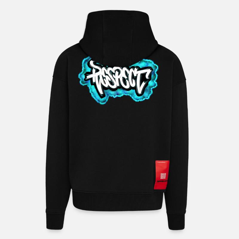 Respectez le design graffiti - Veste à capuche bio épaisse oversize fabriqué en UE - SOLID BLACK