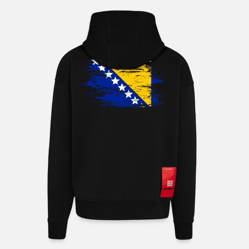 Drapeau bosnien utilisé - Veste à capuche bio épaisse oversize fabriqué en UE - SOLID BLACK