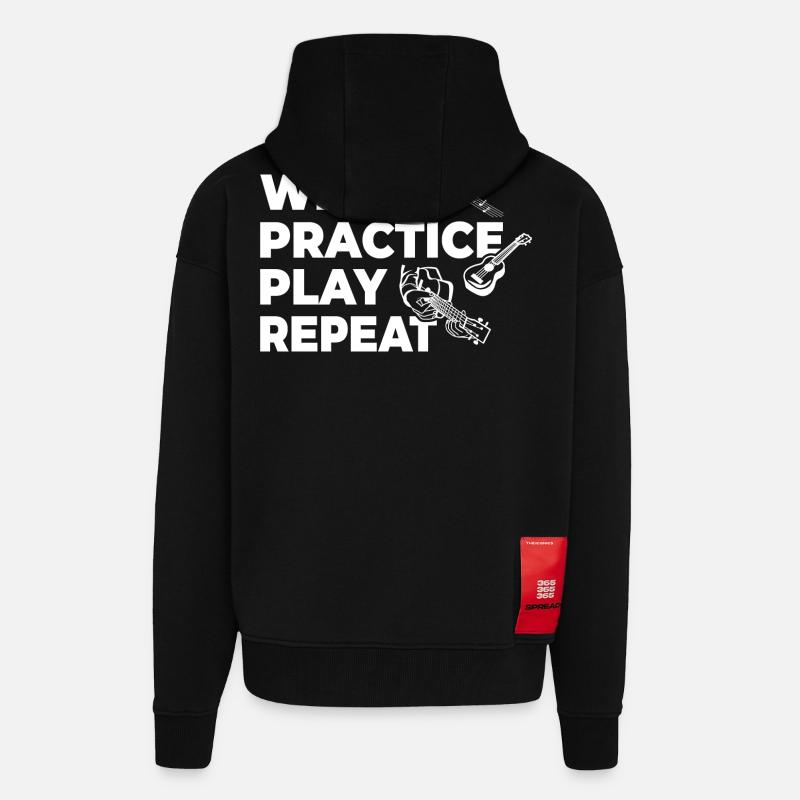 Motivation des joueurs de ukulélé - Veste à capuche bio épaisse oversize fabriqué en UE - SOLID BLACK