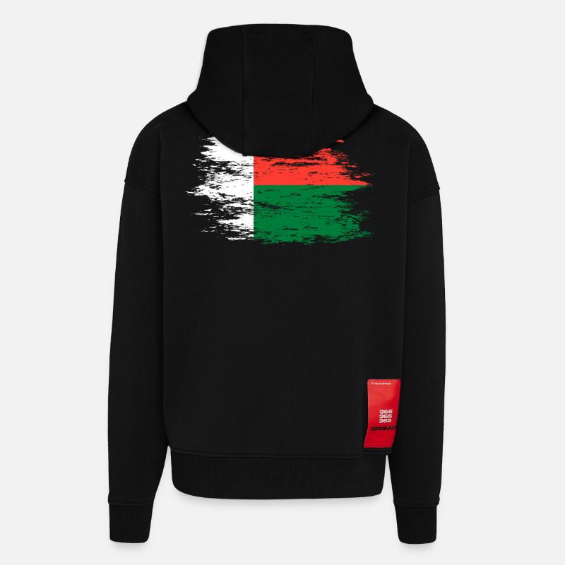 Drapeau de Madagascar utilisé - Veste à capuche bio épaisse oversize fabriqué en UE - SOLID BLACK