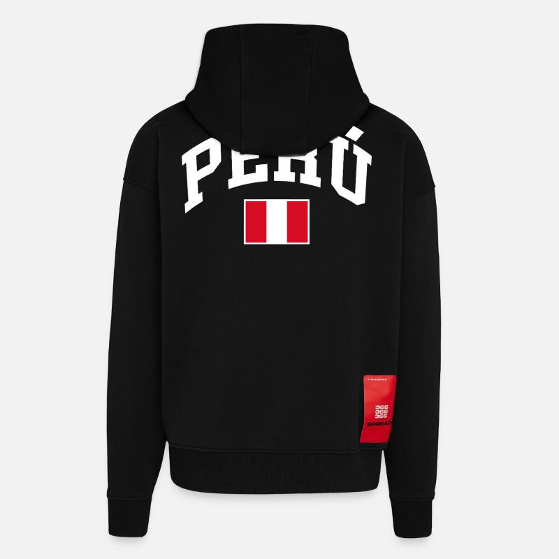 Drapeau du Pérou - Veste à capuche bio épaisse oversize fabriqué en UE - SOLID BLACK
