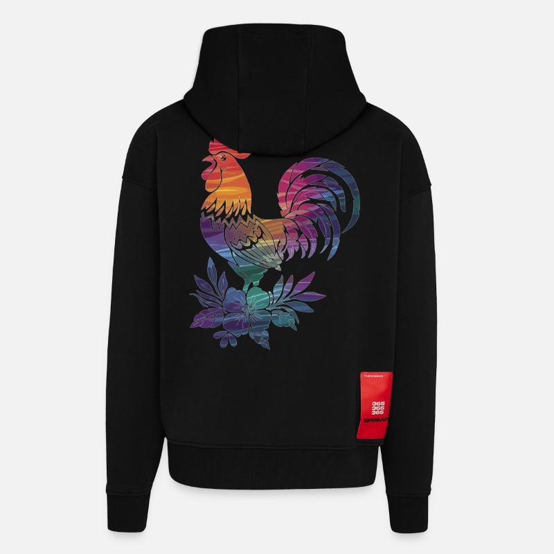Bunter Hahn mit Blumen - Zip Hoodie - made by SPREAD - SOLID BLACK