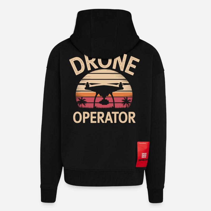 Pilote de drone look rétro - Veste à capuche bio épaisse oversize fabriqué en UE - SOLID BLACK