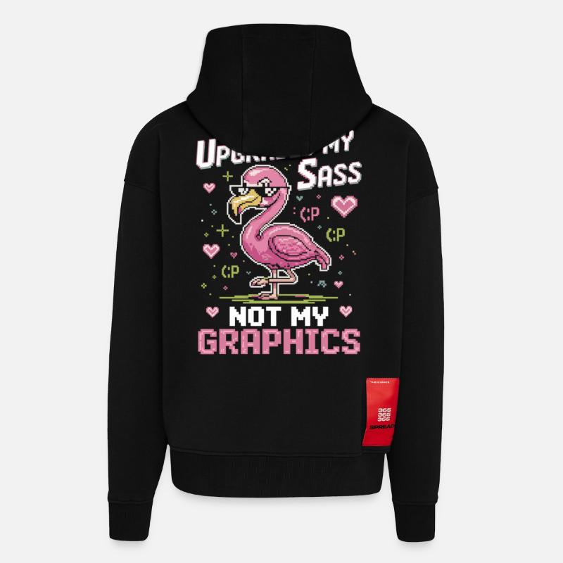 Flamant rose pixel avec attitude - Veste à capuche bio épaisse oversize fabriqué en UE - SOLID BLACK