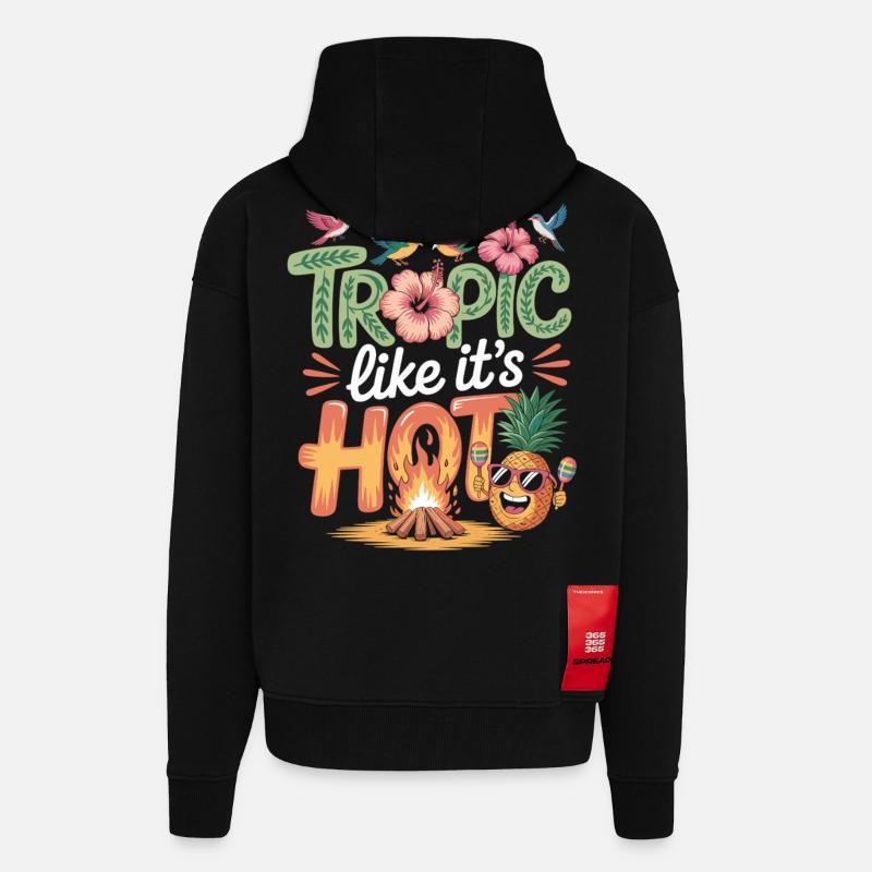 Tropique comme s’il faisait chaud - Veste à capuche bio épaisse oversize fabriqué en UE - SOLID BLACK