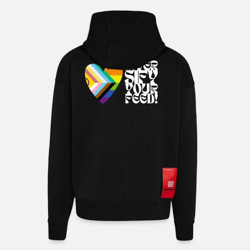 🌈♿ Diversifiez votre alimentation – Progress, Pride&Disability - Veste à capuche bio épaisse oversize fabriqué en UE - SOLID BLACK