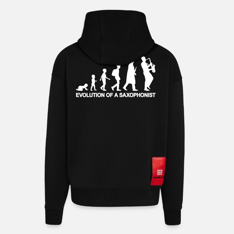 Évolution d’un saxophoniste - Veste à capuche bio épaisse oversize fabriqué en UE - SOLID BLACK