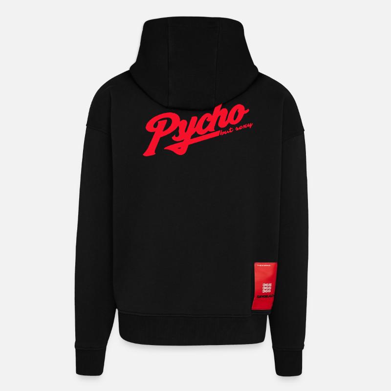 Psycho Retro Script Logo - Veste à capuche bio épaisse oversize fabriqué en UE - SOLID BLACK