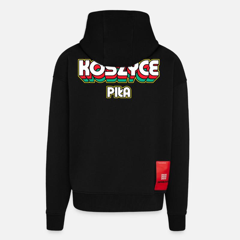 Košice Piła. Nom du district rétro - Veste à capuche bio épaisse oversize fabriqué en UE - SOLID BLACK