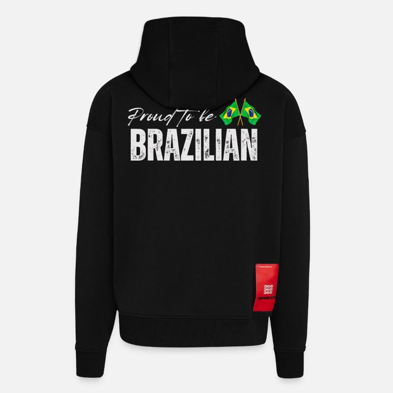 Fierté brésilienne, j'aime le Brésil - Veste à capuche bio épaisse oversize fabriqué en UE - SOLID BLACK