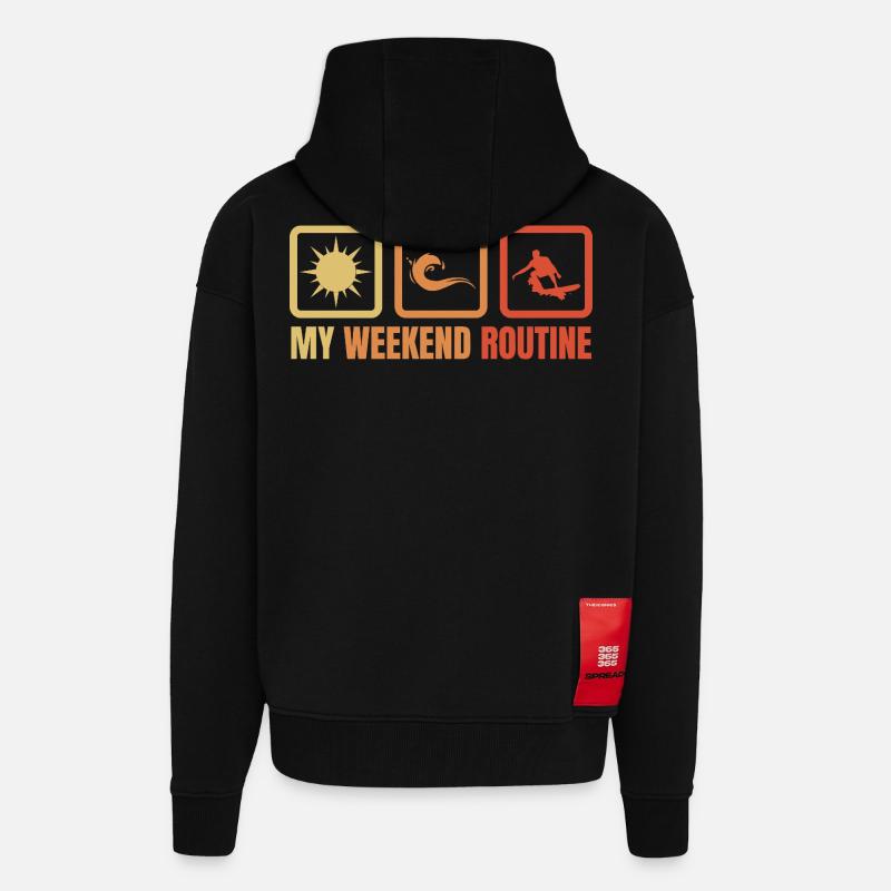 Routine du week-end de surf - Veste à capuche bio épaisse oversize fabriqué en UE - SOLID BLACK