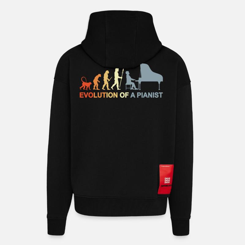 Piano Evolution - Zip Hoodie - made by SPREAD - SOLID BLACK
