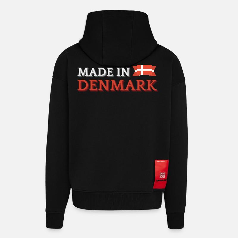 Made in Denmark, Danish pride - Zip Hoodie - made by SPREAD - SOLID BLACK