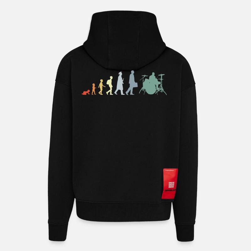 Drummer Evolution - Zip Hoodie - made by SPREAD - SOLID BLACK