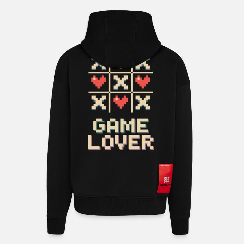 Pixel Heart Tic Tac Toe - Veste à capuche bio épaisse oversize fabriqué en UE - SOLID BLACK
