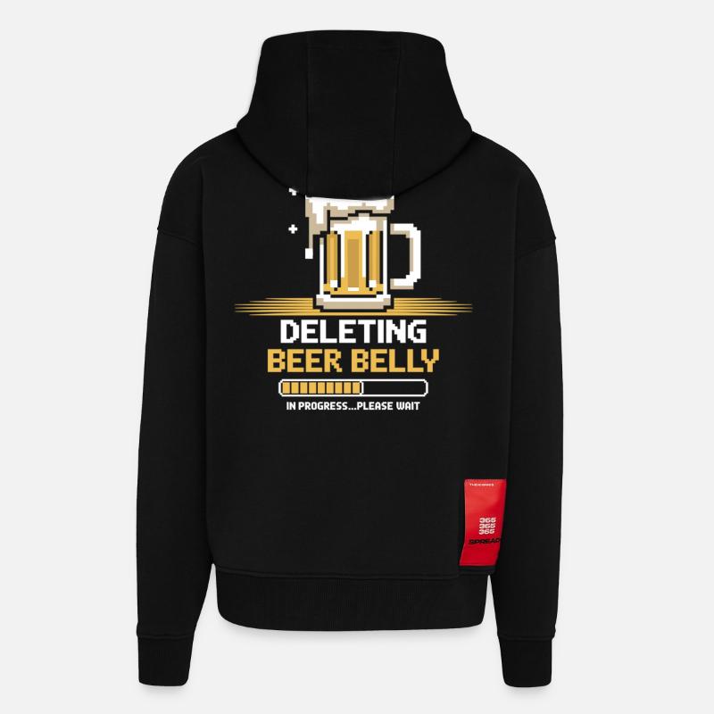 Progrès : Poitrine de bière claire - Veste à capuche bio épaisse oversize fabriqué en UE - SOLID BLACK