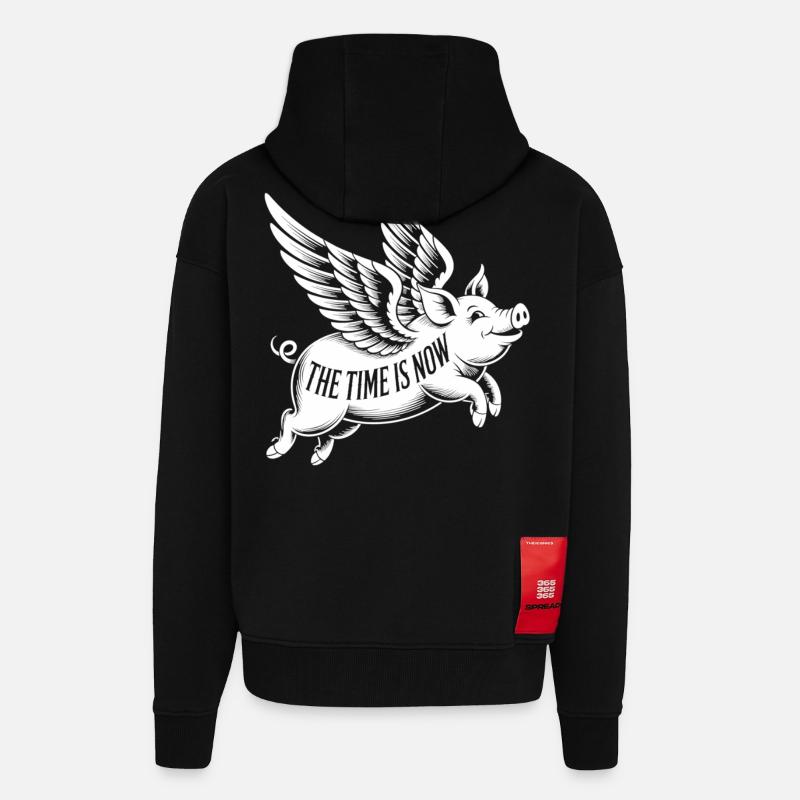 Flying pig, clear message - Zip Hoodie - made by SPREAD - SOLID BLACK