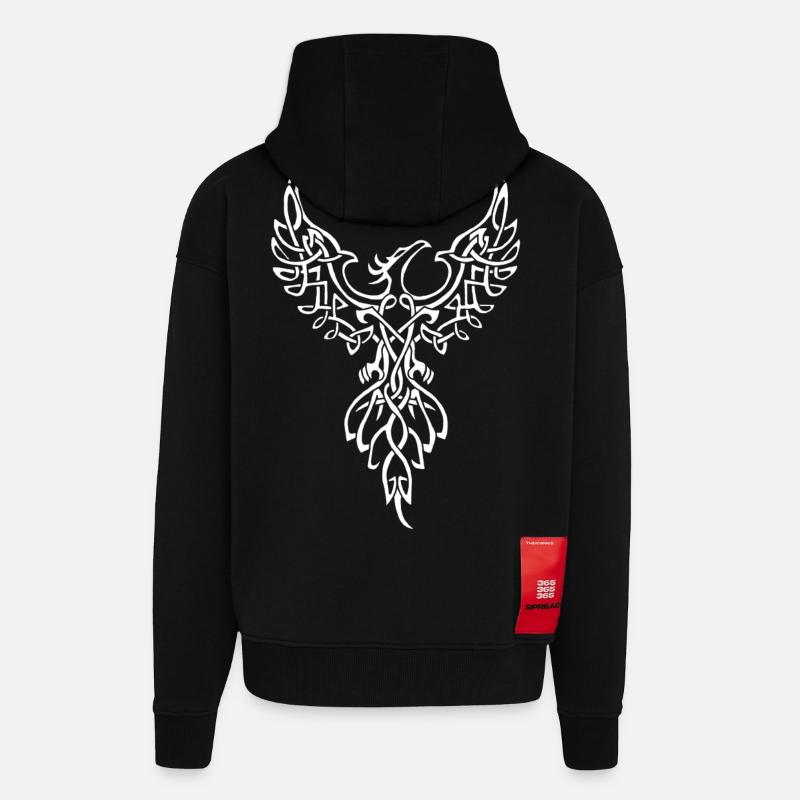 Symbole du phénix blanc - Veste à capuche bio épaisse oversize fabriqué en UE - SOLID BLACK