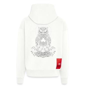 Hibou Imbolc avec Trisquelette et Perce-neige - Veste à capuche bio épaisse oversize fabriqué en UE - SOLID BLACK - Dos