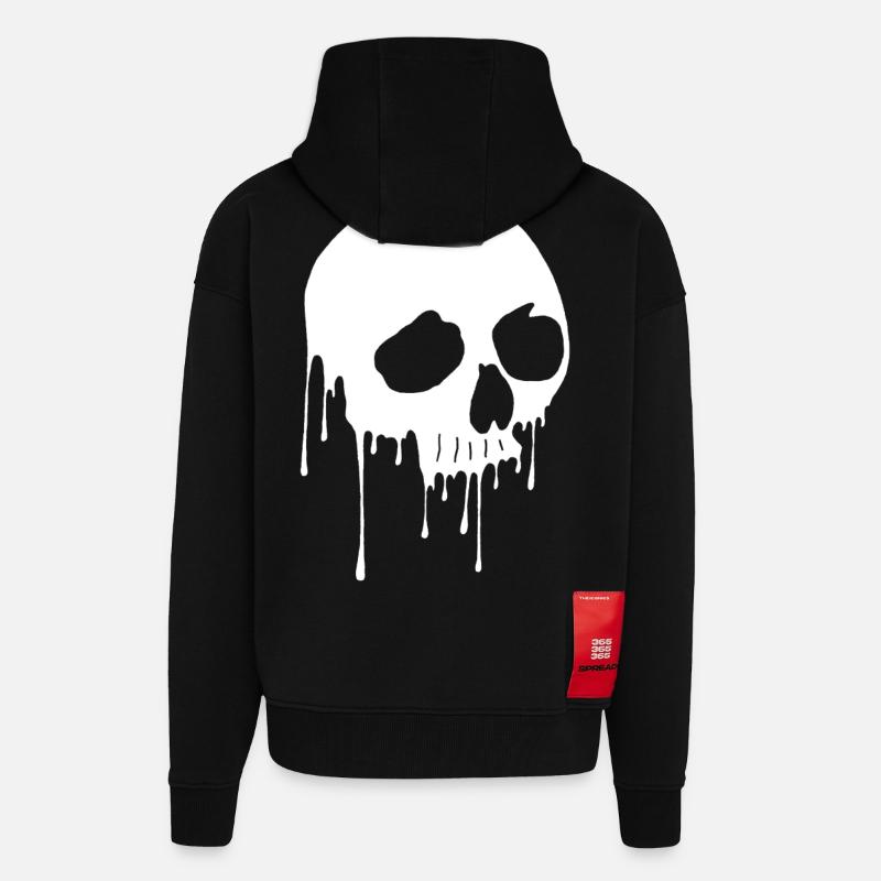 Crâne blanc et graffiti - Veste à capuche bio épaisse oversize fabriqué en UE - SOLID BLACK
