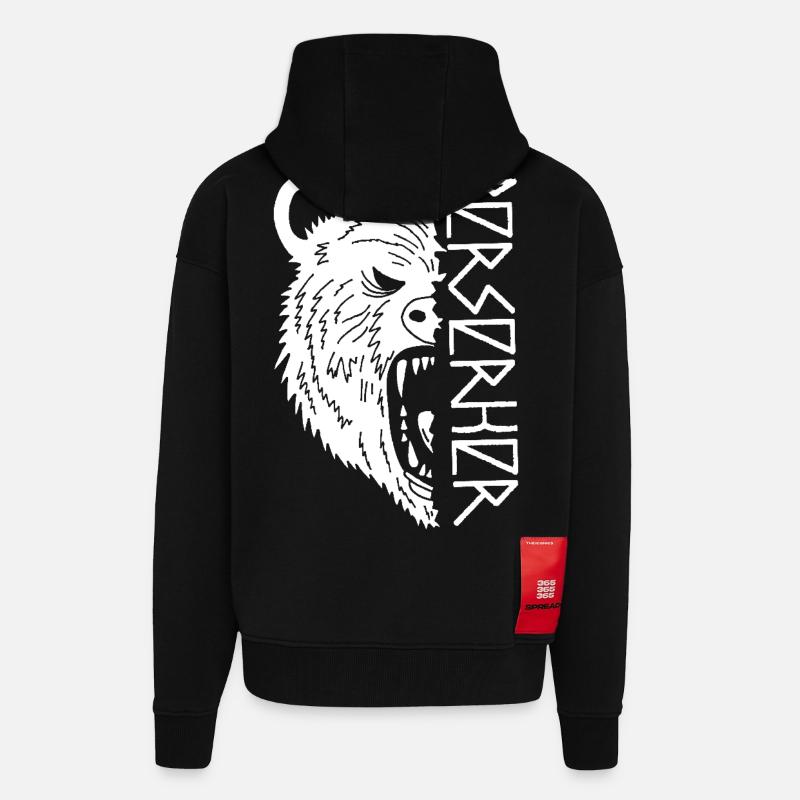 Guerrier ours blanc - Veste à capuche bio épaisse oversize fabriqué en UE - SOLID BLACK