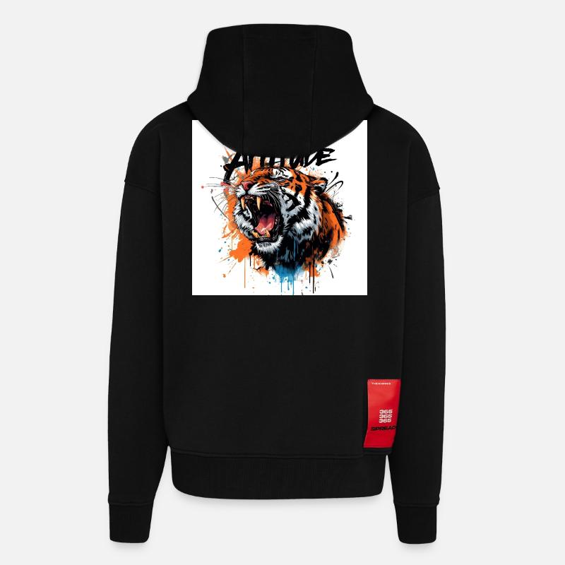 Pose du tigre éternel - Veste à capuche bio épaisse oversize fabriqué en UE - SOLID BLACK