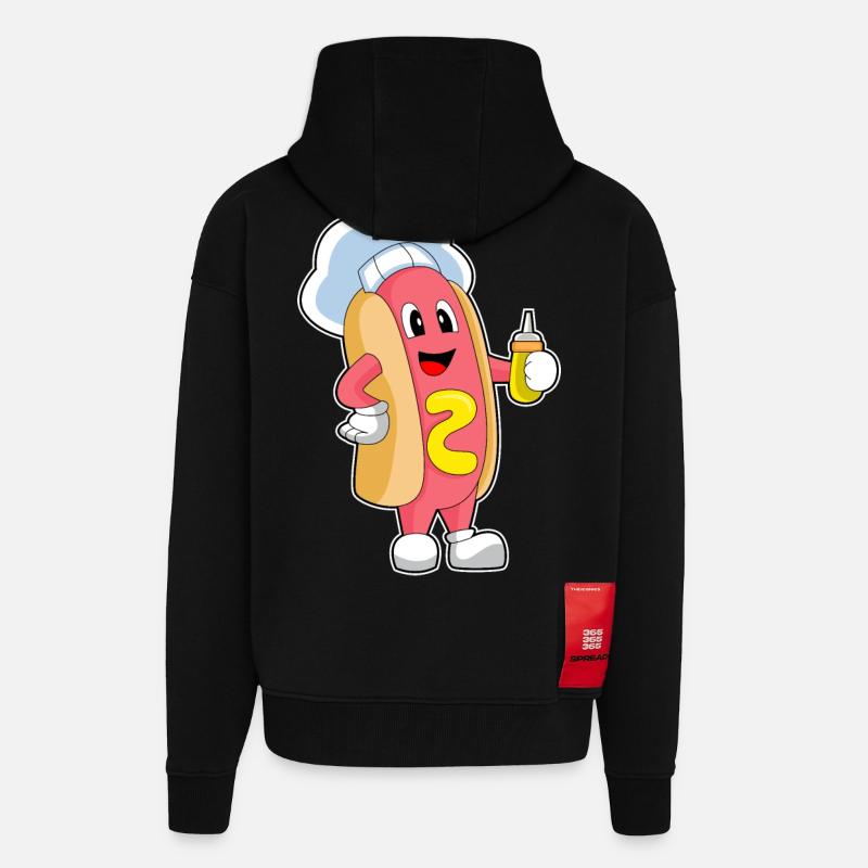 Moutarde Hot Dog Cook - Veste à capuche bio épaisse oversize fabriqué en UE - SOLID BLACK