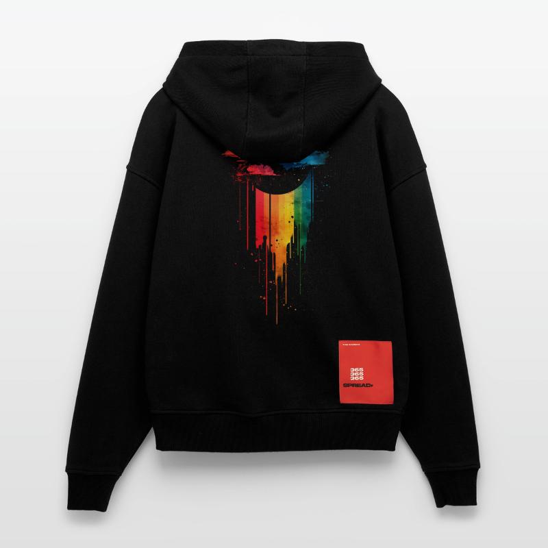 Subtil et cool Dripping Pride drapeau arc en ciel Design Veste à capuche bio épaisse oversize fabriqué en UE