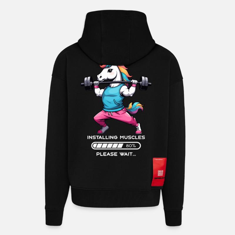 Bodybuilder Einhorn - Zip Hoodie - made by SPREAD - SOLID BLACK