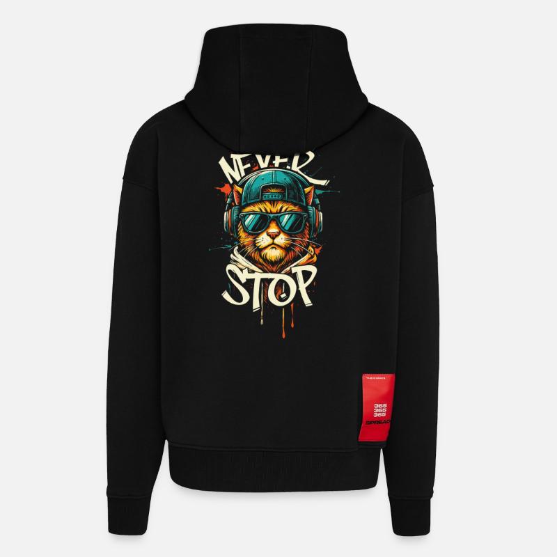 Hip-hop Chat Head Graffiti - Veste à capuche bio épaisse oversize fabriqué en UE - SOLID BLACK