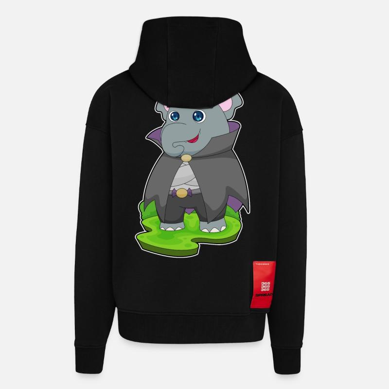Éléphant Halloween Vampire - Veste à capuche bio épaisse oversize fabriqué en UE - SOLID BLACK