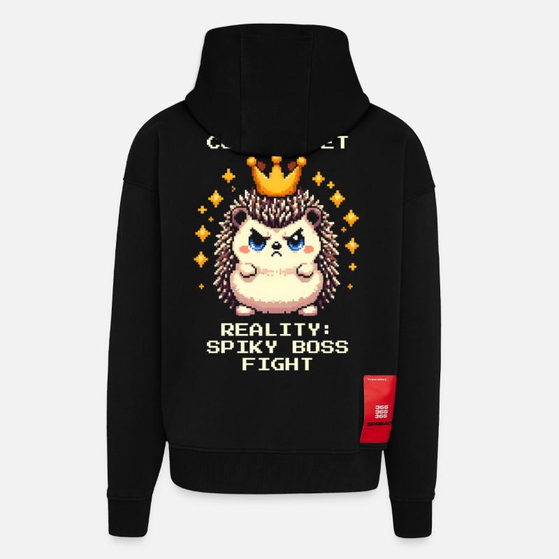 Stacheliger Bosskampf | lustiger Igel Spruch - Veste à capuche bio épaisse oversize fabriqué en UE - SOLID BLACK
