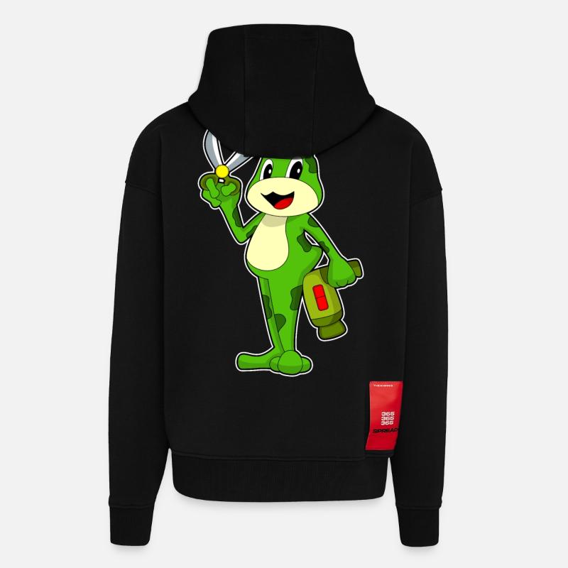 Grenouille Coiffeur Ciseaux Sèche-cheveux - Veste à capuche bio épaisse oversize fabriqué en UE - SOLID BLACK