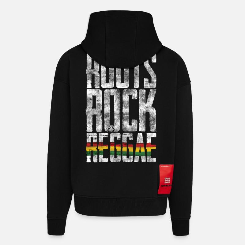Drapeau Roots Rock Reggae - Veste à capuche bio épaisse oversize fabriqué en UE - SOLID BLACK