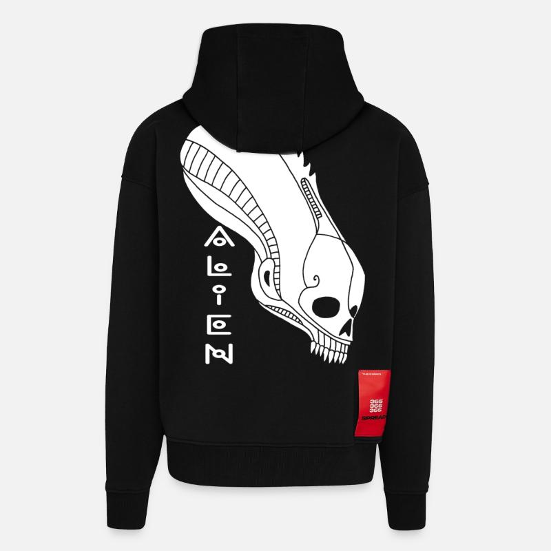 Crâne extraterrestre blanc - Veste à capuche bio épaisse oversize fabriqué en UE - SOLID BLACK