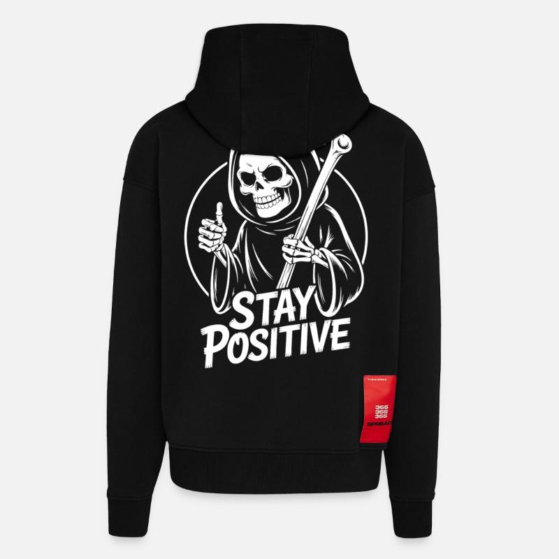 Bleib Positiv Grim Reaper Design - Zip Hoodie - made by SPREAD - SOLID BLACK