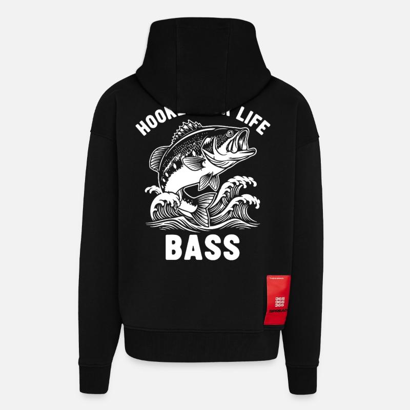 Passion Pêche Rivière Bar Blanc - Veste à capuche bio épaisse oversize fabriqué en UE - SOLID BLACK