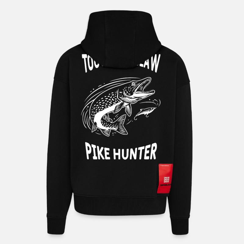 Pêche Rivière Brochet Pike Hunter - Veste à capuche bio épaisse oversize fabriqué en UE - SOLID BLACK