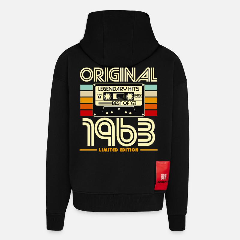 Cassette Retro 1963 Edition limitée - Veste à capuche bio épaisse oversize fabriqué en UE - SOLID BLACK
