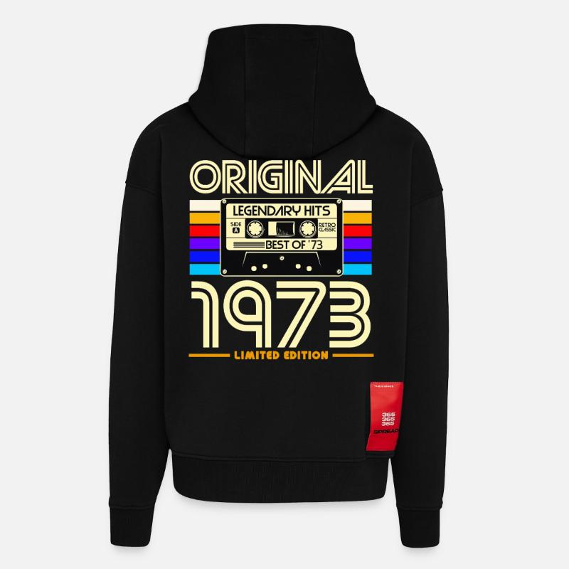 Original 1973 Cassette rétro - Veste à capuche bio épaisse oversize fabriqué en UE - SOLID BLACK