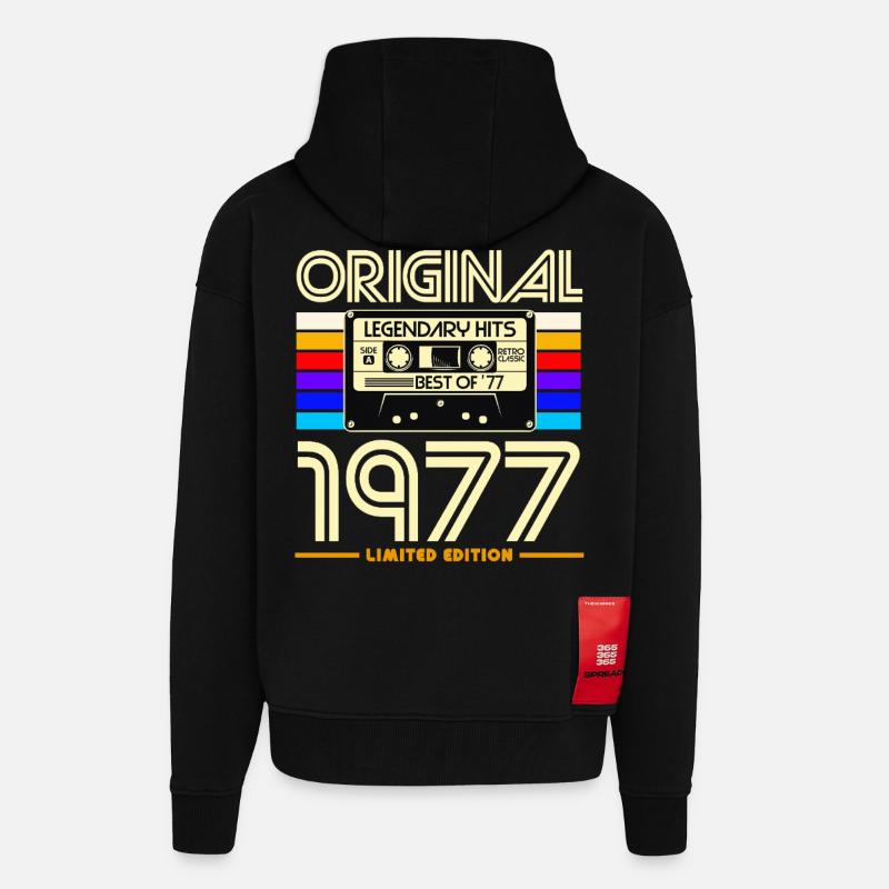 Original 1977 Retro Cassette - Veste à capuche bio épaisse oversize fabriqué en UE - SOLID BLACK