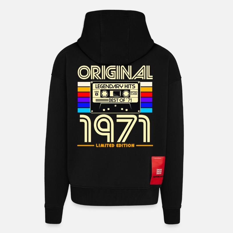 Cassettes 1971 Édition Limitée - Veste à capuche bio épaisse oversize fabriqué en UE - SOLID BLACK