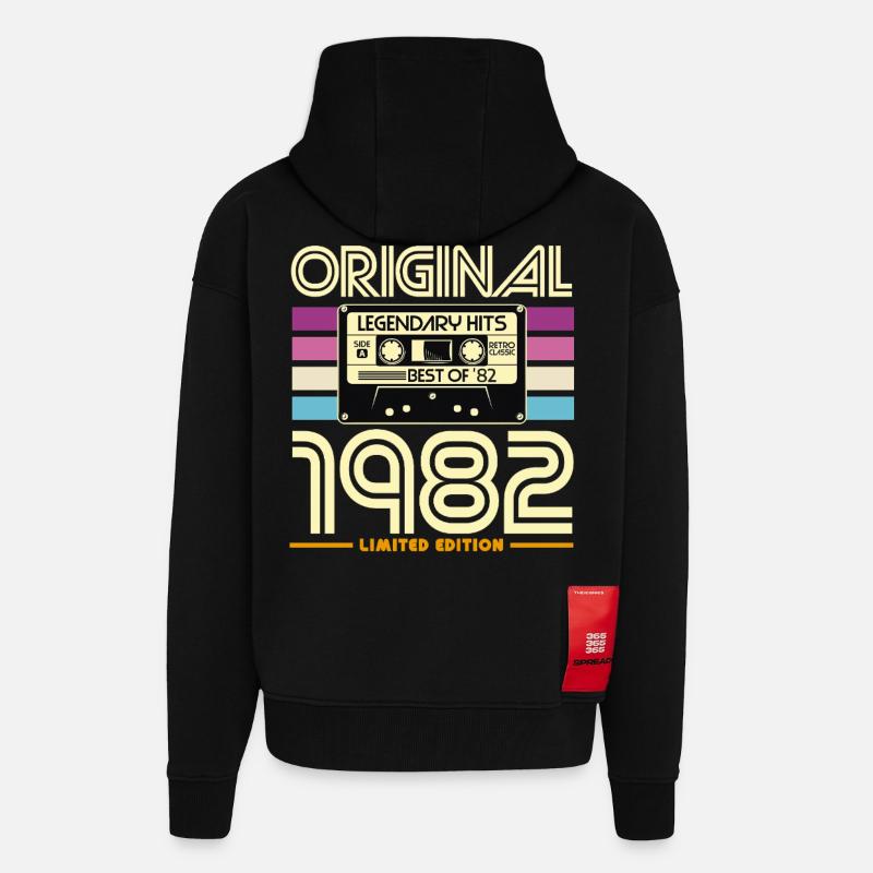 Original 1982 Retro Hits Cassette - Veste à capuche bio épaisse oversize fabriqué en UE - SOLID BLACK