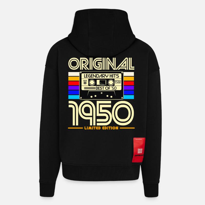 Original 1950 Cassette Retro Tee - Veste à capuche bio épaisse oversize fabriqué en UE - SOLID BLACK