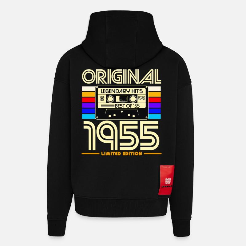 Original 1955 Hits Rétro - Veste à capuche bio épaisse oversize fabriqué en UE - SOLID BLACK