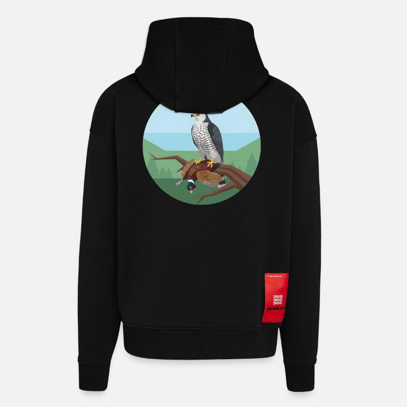 Épervier avec faisan - Veste à capuche bio épaisse oversize fabriqué en UE - SOLID BLACK
