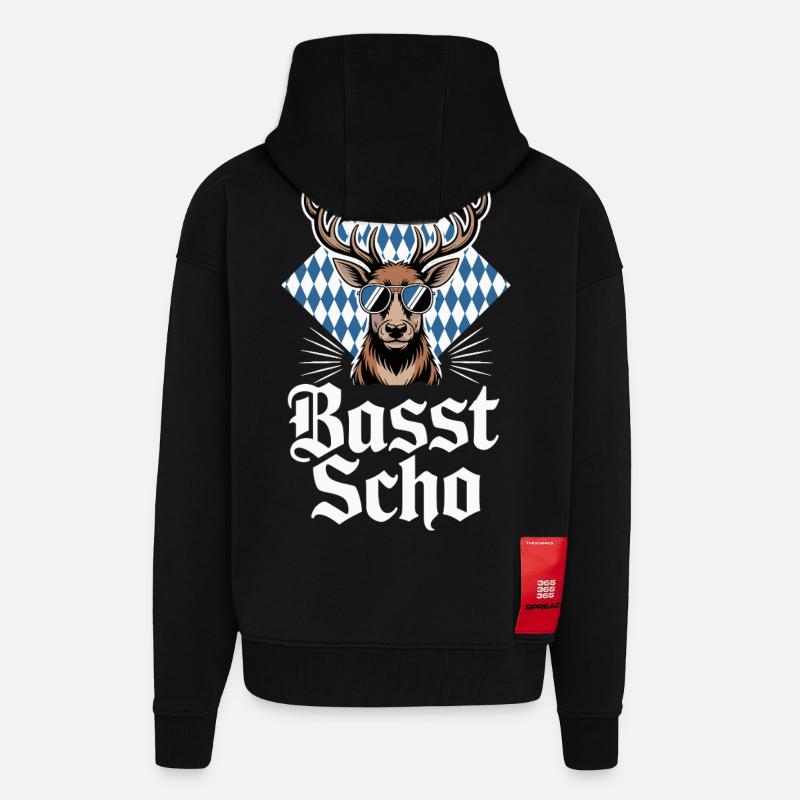 Elch Bayerischer Hirsch Sonnenbrille Basst Scho - Zip Hoodie - made by SPREAD - SOLID BLACK